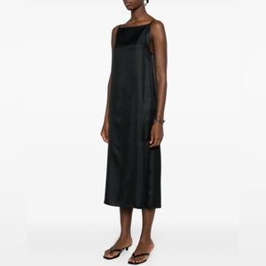 Sleek Black Satin Midi Slip Dress